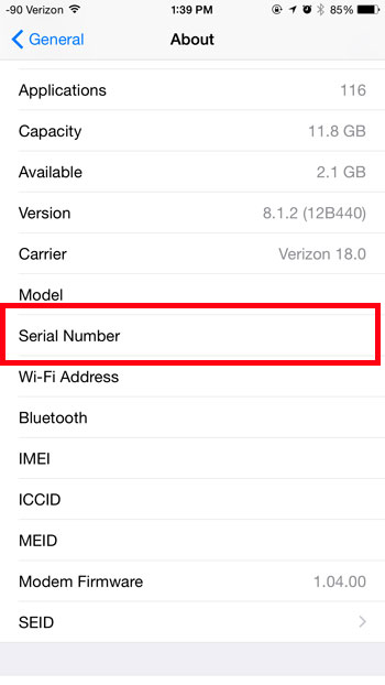 Find serial number of iphone